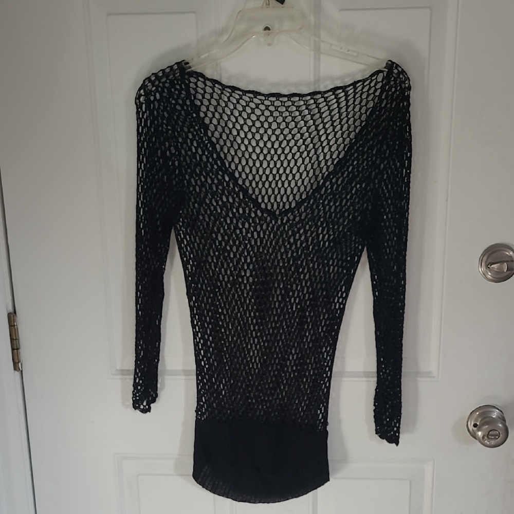 Chic Black Fishnet V-Neck Top